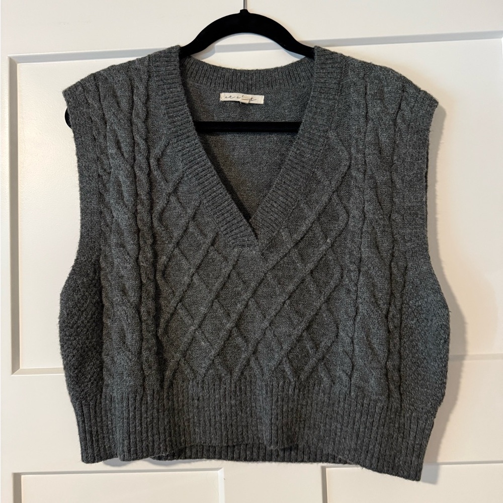 Gray Cable Knit Sweater Vest